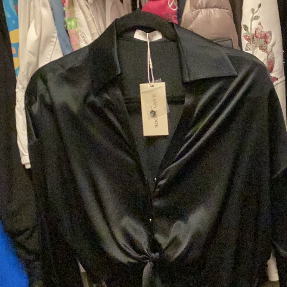 Ramy Brook Farrah Silk Tie-Front Blouse. XS black BNWT